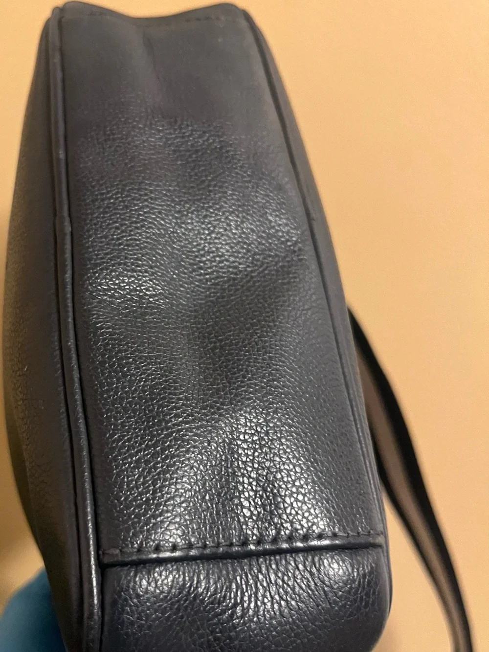 Men's Dark Navy Leather Crossbody Bag with Striped Strap